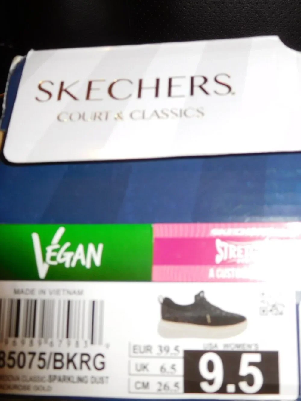NEW 9.5m SKECHERS COURT CLASSICS CORDOVA SPARKING DUST BLACK 9.5M WOMENS